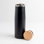 RVS thermosfles met bamboedop 550 ml kleur zwart
