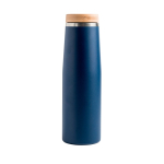 RVS thermosfles met bamboedop 550 ml kleur marineblauw