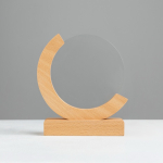 Trofee van hout en glas met wereldbol-design en geschenkdoos