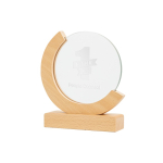 Trofee van hout en glas met wereldbol-design en geschenkdoos