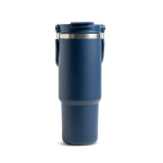 RVS thermobeker met dubbele dop en inklapbaar handvat 900 ml kleur marineblauw