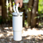 RVS thermobeker met dubbele dop en inklapbaar handvat 900 ml