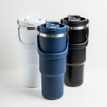 RVS thermobeker met dubbele dop en inklapbaar handvat 900 ml