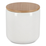 Keramische pot ideaal voor voedselopslag met bamboedeksel 550 ml kleur wit