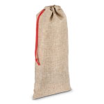 Wijnzak met rustieke jute look en rood trekkoord kleur naturel