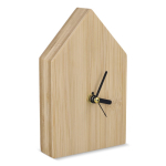 Bureaustandaard klok van bamboe in vorm van een huisje kleur naturel