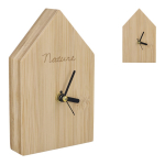 Bureaustandaard klok van bamboe in vorm van een huisje