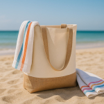 Katoenen tas met bodemvouw en jute handvatten 320 g/m² kleur beige vijfde weergave