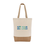 Katoenen tas met bodemvouw en jute handvatten 320 g/m² met afdrukgebied