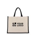 Katoenen tas met gekleurde jute zijkanten en bodem 320 g/m² met afdrukgebied