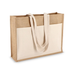 Jute tas met katoenen voorvak en bijpassende hengsels 320 g/m² kleur beige