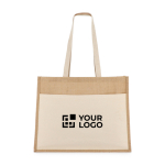 Jute tas met katoenen voorvak en bijpassende hengsels 320 g/m² met afdrukgebied