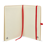 Notitieboek van karton met gekleurde details A5 gelijnde bladzijden kleur rood vierde weergave