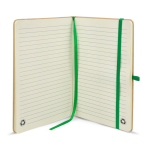 Notitieboek van karton met gekleurde details A5 gelijnde bladzijden kleur groen vierde weergave