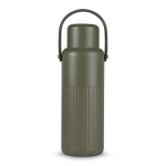 Thermos van gerecycled RVS met dop die ook als beker dient 1 L kleur olijfgroen