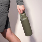 Thermos van gerecycled RVS met dop die ook als beker dient 1 L kleur olijfgroen derde weergave