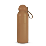 Thermofles van staal in effen kleur met ronde dop en draaglus 500 ml kleur bruin