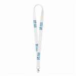 Duurzame lanyard van biologisch katoen voor evenementen kleur wit weergave met bedrukking