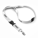 Custom made afneembare lanyard van biologisch katoen met karabijnhaak kleur wit