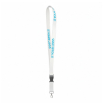 Custom made afneembare lanyard van bamboe met karabijnhaak kleur wit weergave met bedrukking