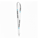 Custom made lanyard van maïszetmeel met karabijnhaak kleur wit weergave met bedrukking