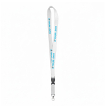 Custom made afneembare lanyard van maïszetmeel kleur wit weergave met bedrukking