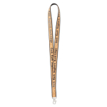 Custom made lanyard van polyester en kurk met karabijnhaak kleur zwart