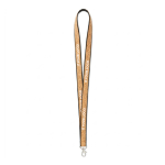 Custom made lanyard van polyester en kurk met karabijnhaak kleur zwart weergave met bedrukking