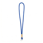 Custom made buisvormige polyester lanyard met bamboedetail kleur electrisch blauw weergave met bedrukking