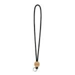 Custom made polyester lanyard met cirkelvormig bamboedetail kleur zwart weergave met bedrukking