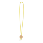 Custom made polyester lanyard met cirkelvormig bamboedetail kleur geel