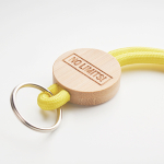 Custom made polyester lanyard met cirkelvormig bamboedetail kleur geel vijfde weergave