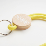 Custom made polyester lanyard met cirkelvormig bamboedetail kleur geel vijfde weergave