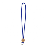 Custom made polyester lanyard met cirkelvormig bamboedetail kleur electrisch blauw weergave met bedrukking