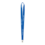 Custom made polyester lanyard met reflecterende draden aan de rand kleur blauw weergave met bedrukking
