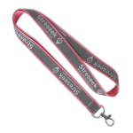 Custom made polyester lanyard met grijze reflecterende coating kleur fuchsia