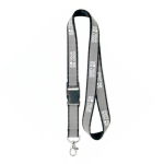 Custom made afneembare lanyard met grijze reflecterende coating kleur zwart weergave met bedrukking