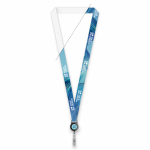 Custom made polyester lanyard met intrekbare badgehouder kleur zwart weergave met bedrukking