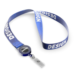 Custom made polyester lanyard met intrekbare badgehouder kleur marineblauw