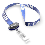 Custom made polyester lanyard met intrekbare badgehouder kleur marineblauw