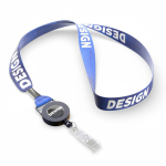 Custom made polyester lanyard voor sublimatie met badgehouder kleur ultramarijn blauw