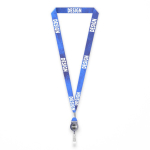 Custom made polyester lanyard voor sublimatie met badgehouder kleur ultramarijn blauw