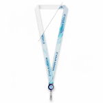 Custom made RPET lanyard met badgehouder voor sublimatie kleur marineblauw weergave met bedrukking