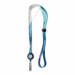 Verstelbare smalle polyester lanyard met uitschuifbare karabijnhaak kleur wit weergave met bedrukking