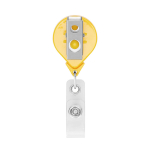 Custom made ronde intrekbare badgehouder, personaliseerbaar ⌀2.5 kleur geel derde weergave