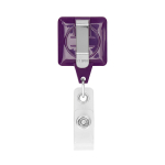 Custom made vierkante intrekbare badgehouder, personaliseerbaar kleur paars derde weergave