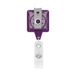Custom made vierkante intrekbare badgehouder, personaliseerbaar kleur paars derde weergave