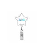 Custom made stervormige intrekbare badgehouder kleur wit weergave met bedrukking