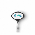 Custom made ovale intrekbare badgehouder kleur zwart weergave met bedrukking