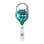 Custom made ronde intrekbare badgehouder met karabijnhaak kleur groene fles